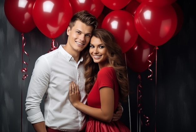 Young couple holding balloons