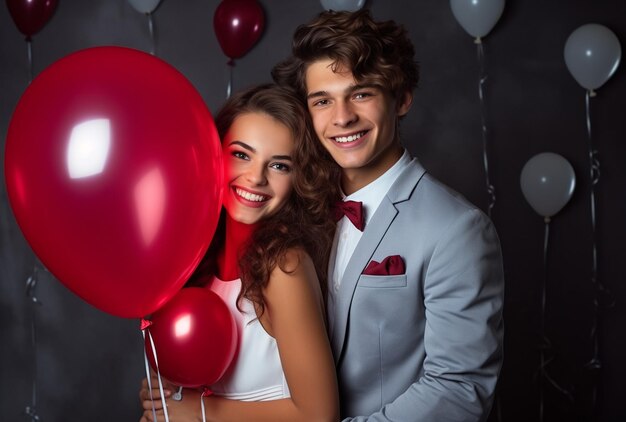 Young couple holding balloons