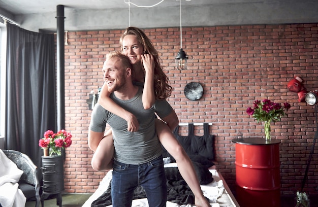 A young couple is enjoys each other