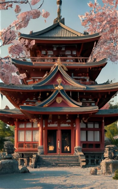 Young couple in kimono and Yasaka Tower