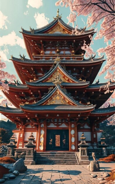 Photo young couple in kimono and yasaka tower