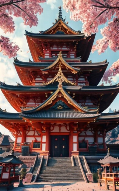 Young couple in kimono and Yasaka Tower