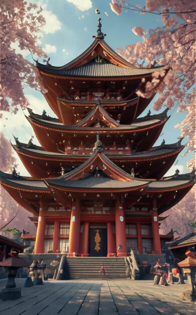 Photo young couple in kimono and yasaka tower