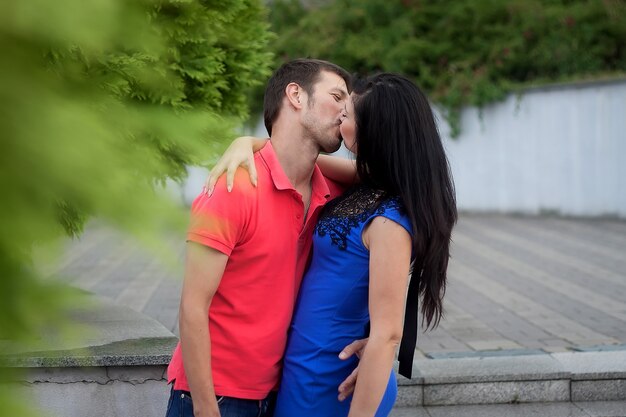 Young couple kissing outdoors