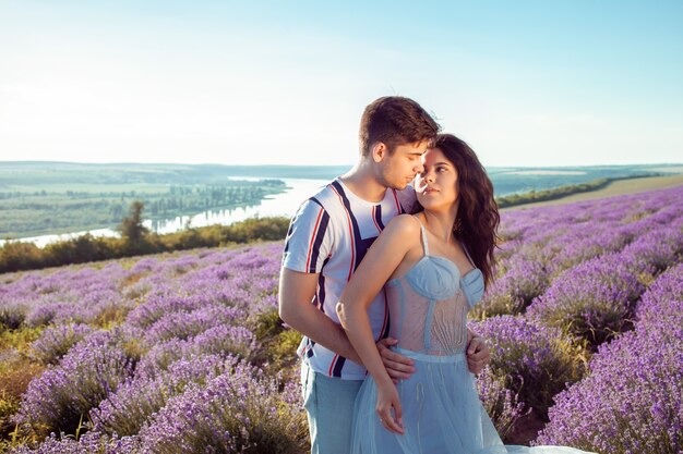 young couple in a lavender field