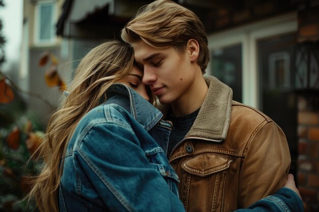 Photo young couple living near home