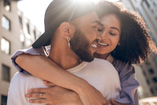 A young couple looking happy and excited