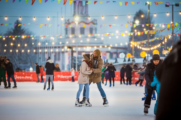 Young couple in love Caucasian man with blond hair with long hair and beard and beautiful woman