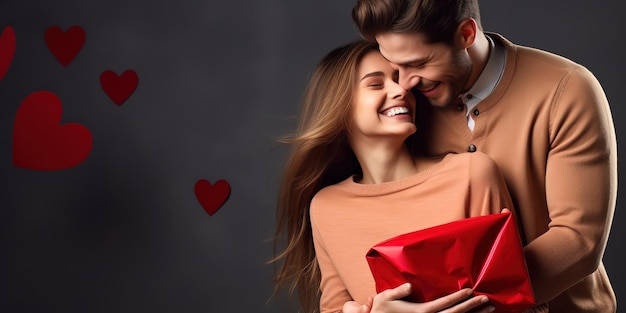 Молодая влюбленная пара празднует День святого Валентина или годовщину отношений