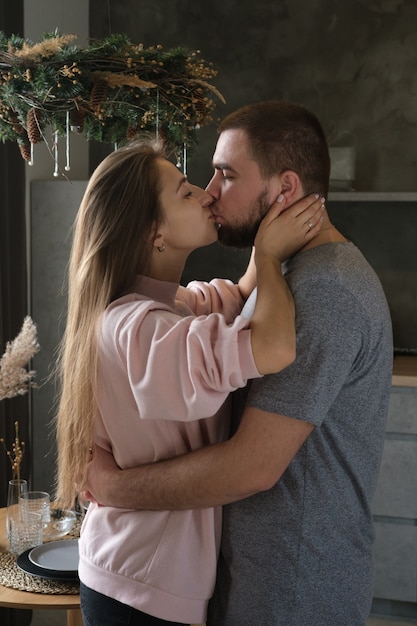 Young couple in love at home