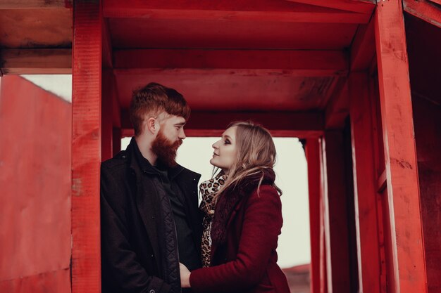 Young couple in love, hugging on the street