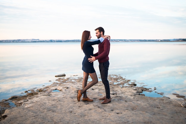 Young couple in love, man and girl in outdoor