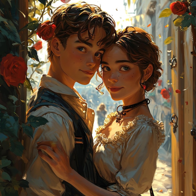 young couple in love oil painting