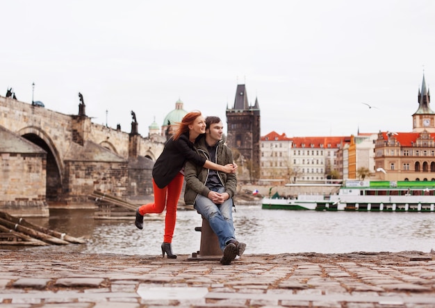 Young couple in love. Prague, Czech Republic, Europe.