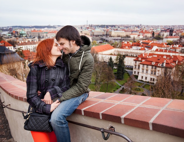 Young couple in love. Prague, Czech Republic, Europe.