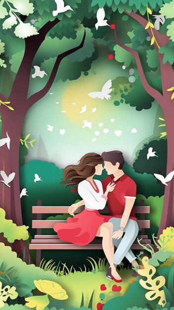 Photo young couple in love sitting on a bench in park