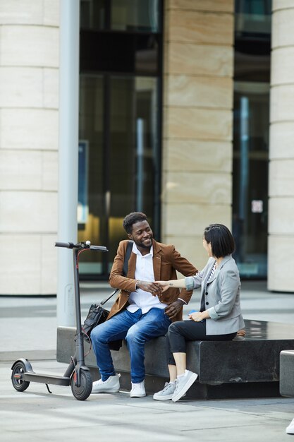 young couple meeting in city