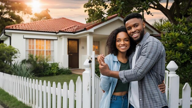 Young couple moving in to house