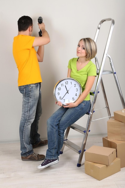 Young couple moving in new house