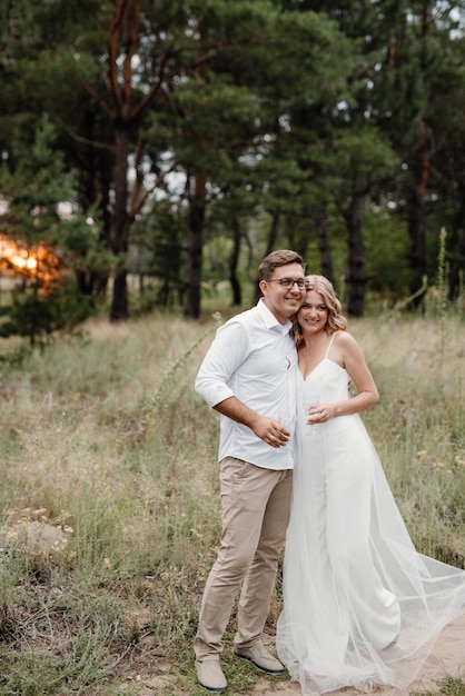 Young couple of newlyweds on a walk