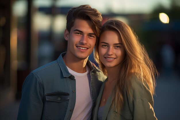 Photo young couple at outdoors