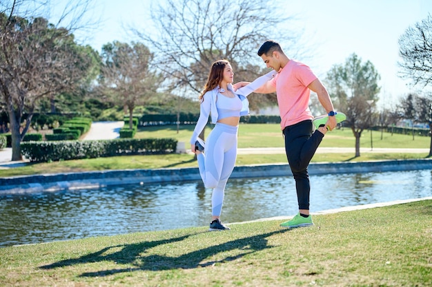 Young couple practicing sports outdoors