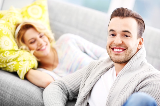 young couple relaxing at home