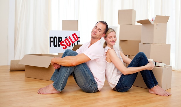 Young couple relaxing while moving