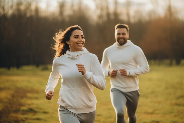 Young couple running