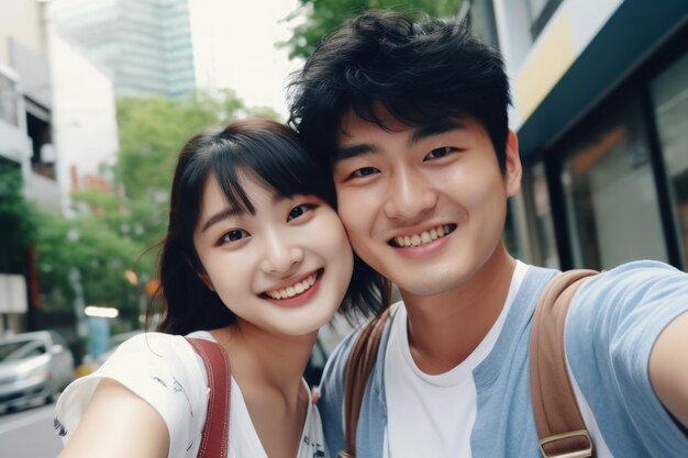  Premium Photo | Young couple do selfie while vacation in city