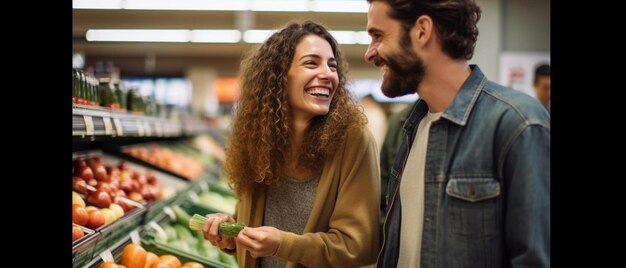 Photo young couple shopping in a supermarket