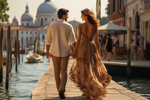 young couple spending romantic date in venice