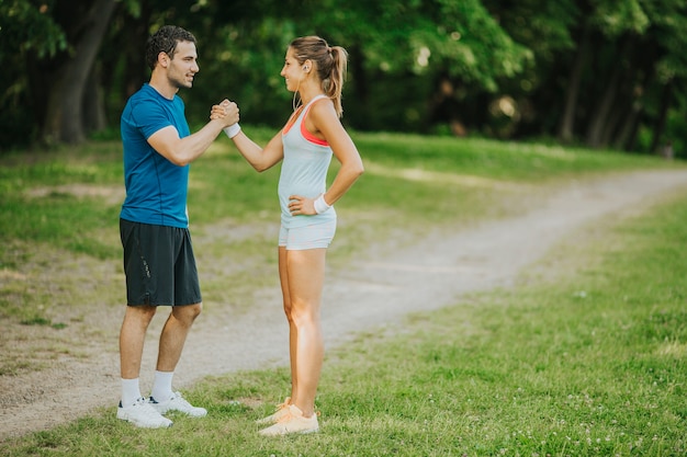 Young couple taking exercise