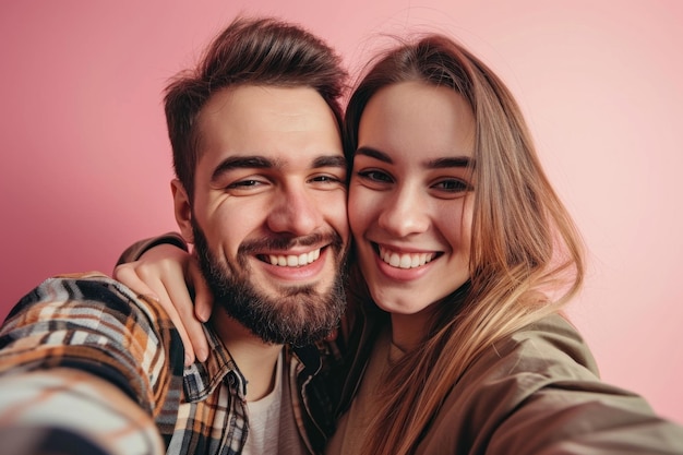 Young couple taking selfie expressing love and happiness