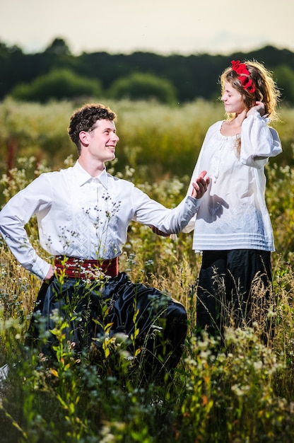 Young couple in traditional ukrainian dreses