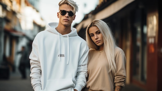 Young couple in trendy streetwear