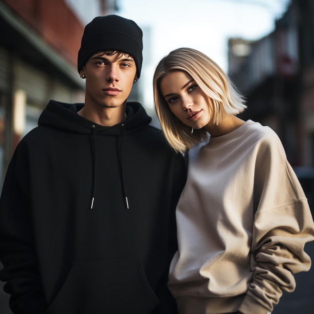 Photo young couple in trendy streetwear