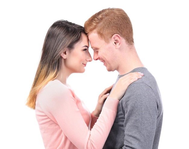 Young couple on white background