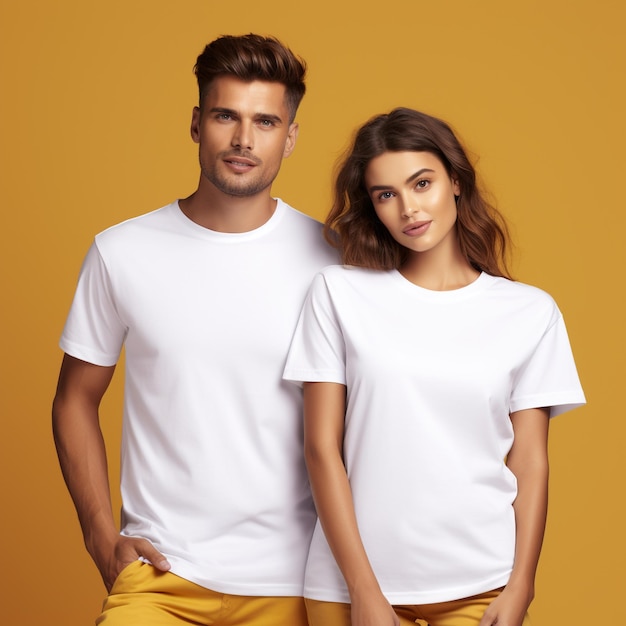 Young Couple in White Tshirt Mockups