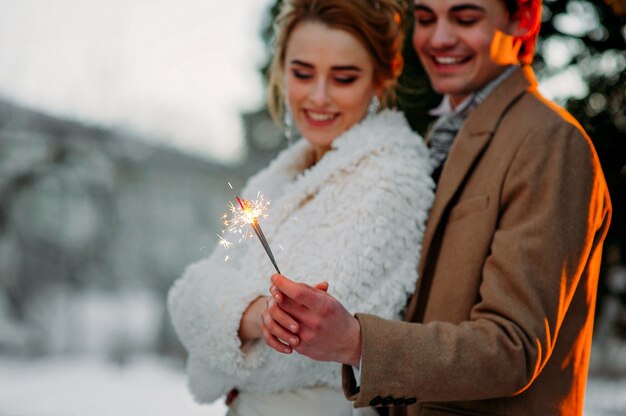 young couple in winter