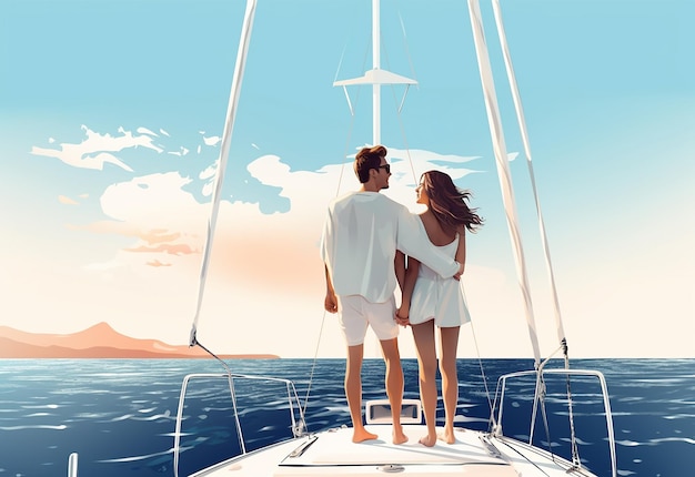 Photo young couple on yacht