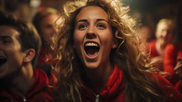 Young Couples Celebrating a Goal During Home Viewing of Football Match Generative AI