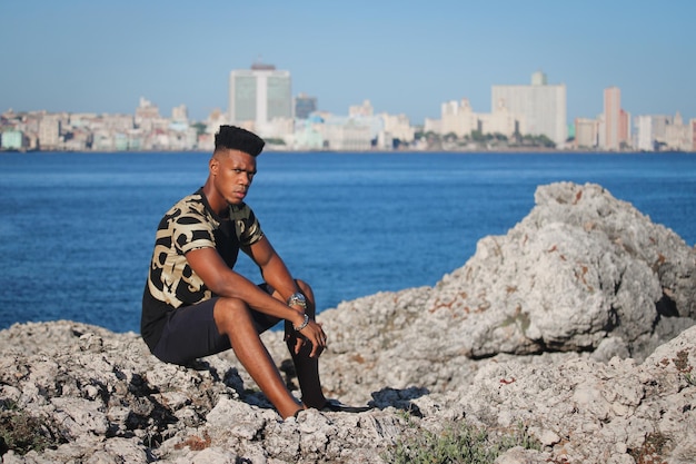 A young cuban fitness man in the coast
