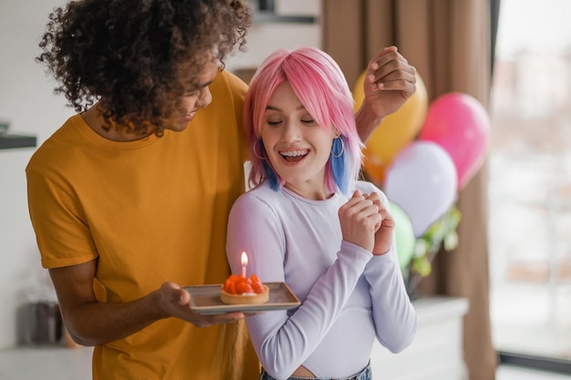 Young cute couple celebrating valentines day