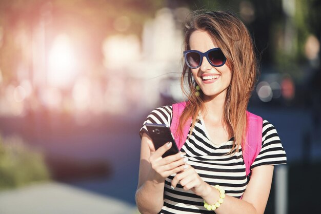 Young cute hipster girl in blue