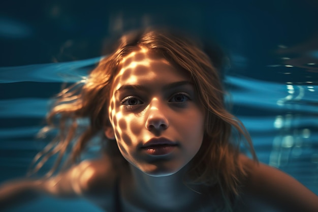 молодая милая женщина модель плавает под водой