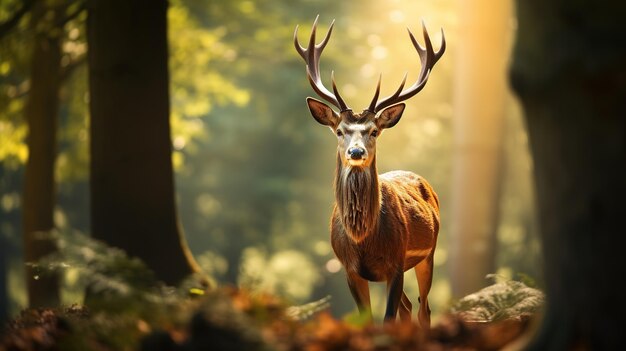 Young deer walking in the forest