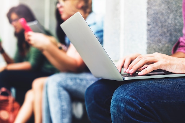 Young Diverse Group Studying Outdoors Concept