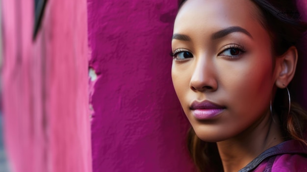 Young diverse woman against a vibrant colored wall