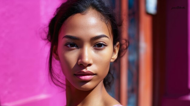 Young diverse woman against a vibrant colored wall